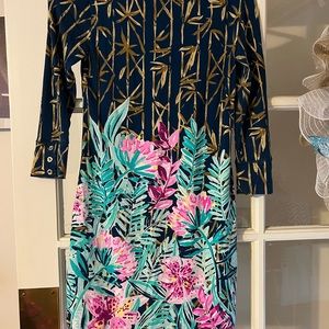 Lilly Pulitzer Dress flower bamboo navy vacation long sleeve